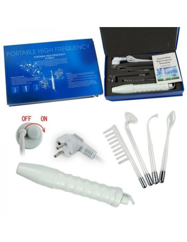 Electroderm profesional portabil cu 4 capete pentru tratamente cosmetice.