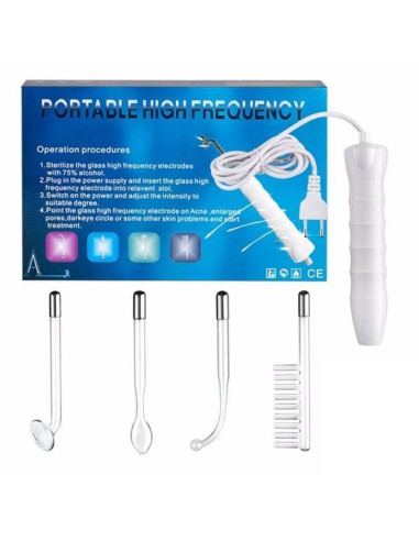 Electroderm profesional portabil cu 4 capete pentru tratamente cosmetice.