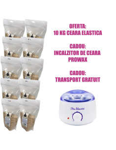 Kit profesional de epilare cu 10 pungi de ceară perle ciocolată albă și încălzitor 400ml inclus cadou