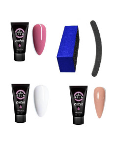 Kit Polygel 3×30ml cu pilă și buffer – construcție rapidă unghii