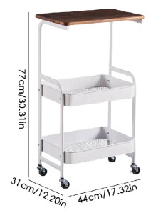 Raft metalic tip măsuță 43×30×77 cm cu blat MDF și 4 roți 2