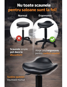 Scaun ucenic profesional negru, ergonomic, cu reglaj hidraulic și 5 roți. 2