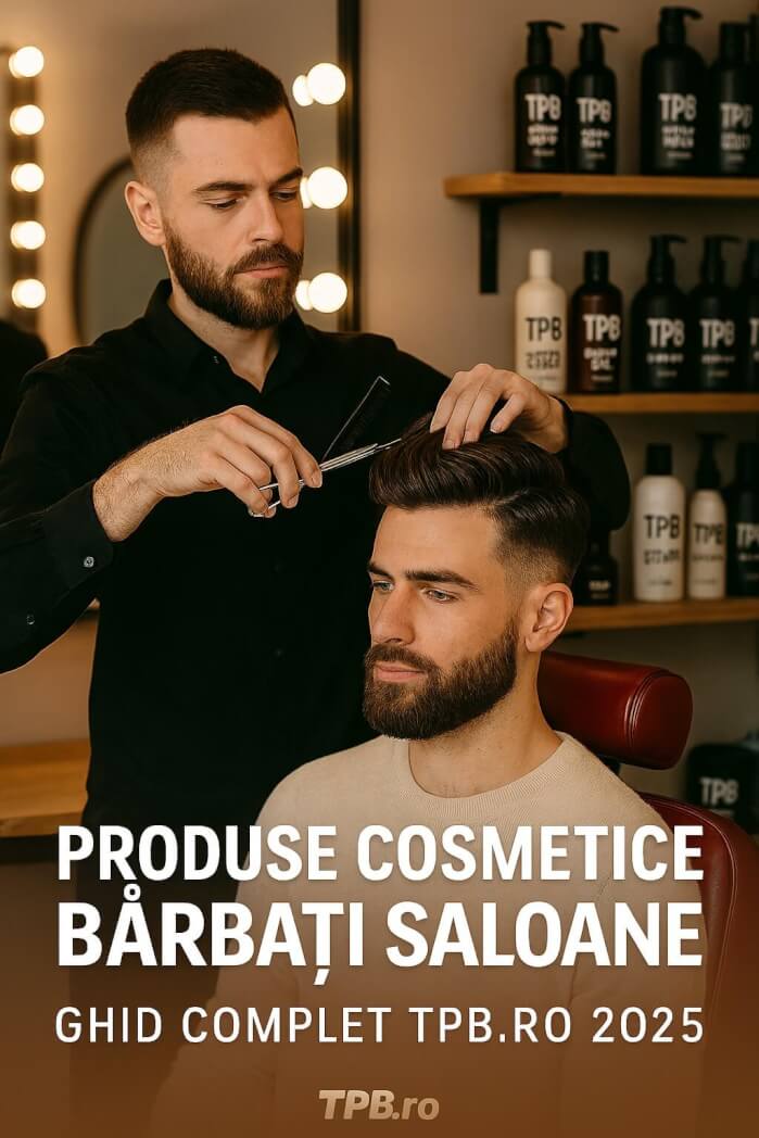 Bărbat primește tunsoare premium în frizerie modernă cu produse TPB.ro