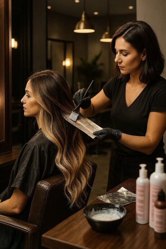 Balayage în acțiune: eleganța tehnicii într-un salon premium